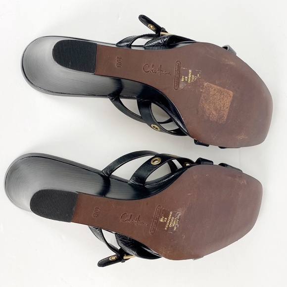 Cole Haan Black Strappy Wedge Leather Sandals - Picture 12 of 12